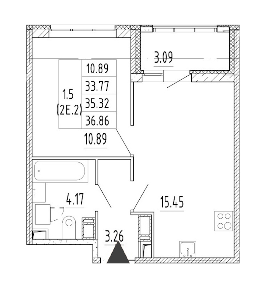 1-комнатная квартира 33.77 м², 12/12 эт., ЖК «Полис Приморский 2»